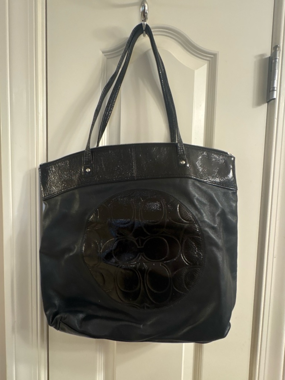 Black Coach Tote Bag with Embossed Circle Detail - Brand Unspecified
